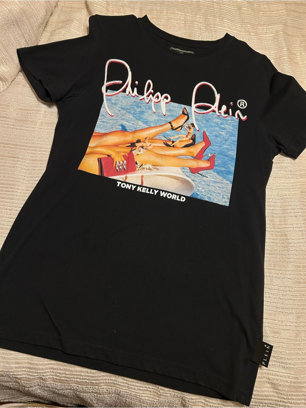 Philipp Plein Black Graphic Swim Coverup Tee with Multicolor Print
